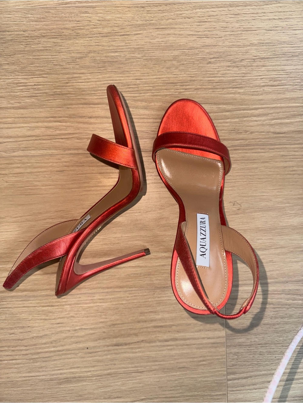Aquazzura Metallic Red Satin High Heel Sandals